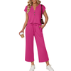 Fantaslook Two Piece Lounge Sets for Women Vacation Travel Outfits Dressy Casual V Neck Short Sleeve Tops Wide Leg Pants Fashion Outfits