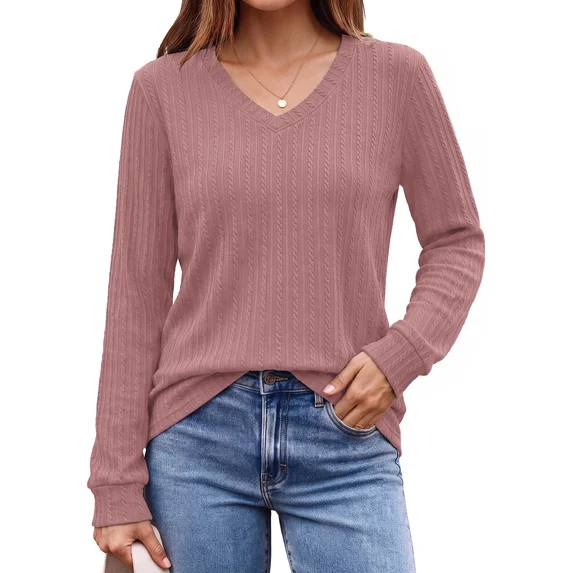 Fantaslook Long Sleeve Shirts for Women V Neck Dressy Casual Tops Lightweight Tunic Pullover Fall Work Outfits