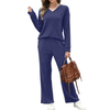 Fantaslook Two Piece Lounge Sets for Women Vacation Travel Fall Outfits V Neck Tops Wide Leg Pants Matching Sets Women Clothing