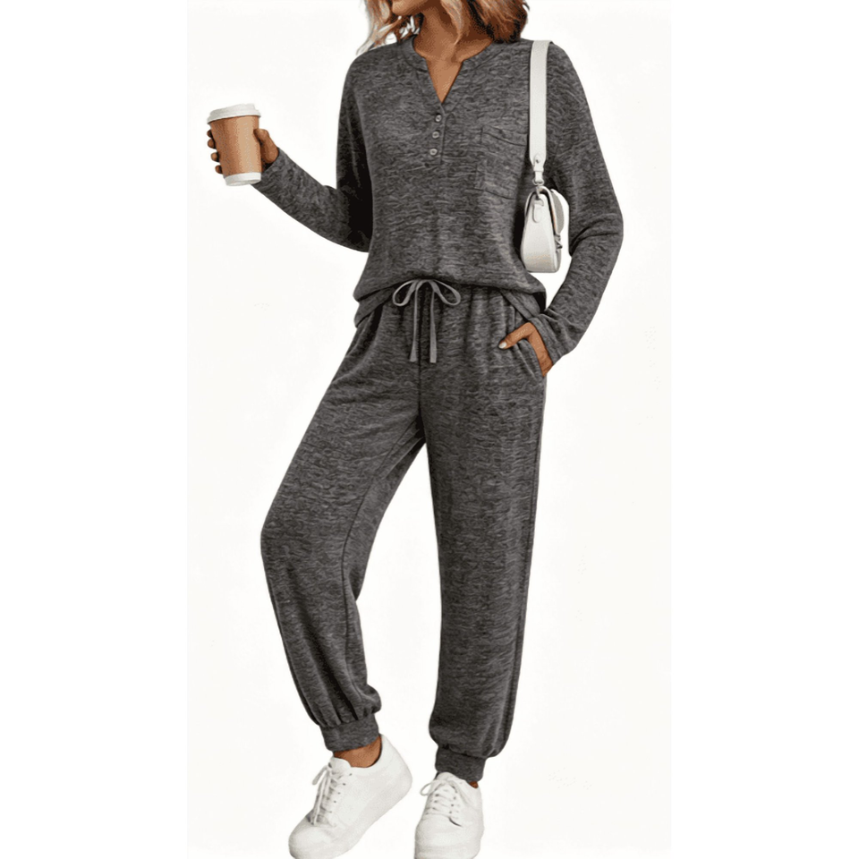 Fantaslook Womens Pajamas Sets Long Sleeve Matching Lounge Set Fall Travel Outfits Jogger Sweatsuits with Pocket Button Down Sleepwear