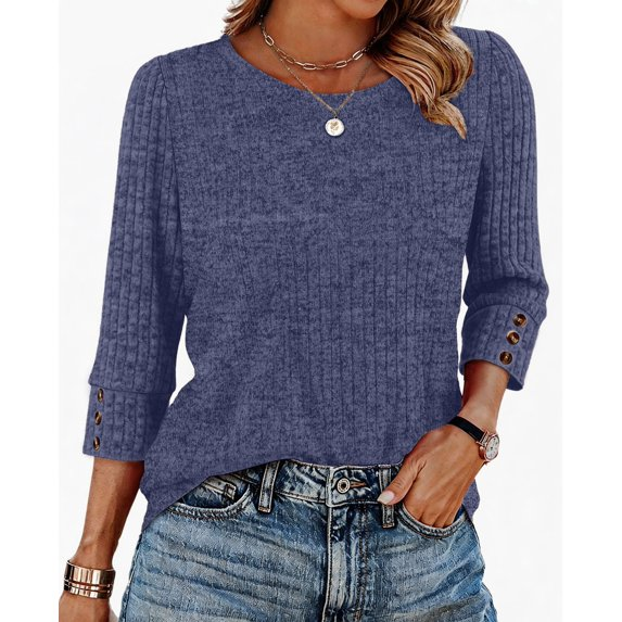 Fantaslook Womens 3/4 Sleeve Shirts with Buttons Dressy Casual Blouses Tunic Tops Fall Clothes