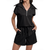 Fantaslook Womens 2 Pieces Outfits Half Zip Lapel Collar Lounge Set Cap Sleeve Summer Sets with Pockets
