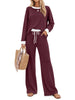 Fantaslook Color Block Pajamas for Women Crew Neck Tops Long Loungewear Pants Spliced 2 Piece Outfits Sets with Pockets