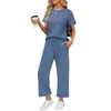 Fantaslook 2 Piece Sets for Women Casual Summer Travel Vacation Outfits Short Sleeve Tops Wide Leg Pants Lounge Sets