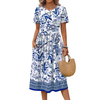 Fantaslook Summer Short Sleeve Midi Dresses for Women Casual Floral T Shirt Dresses Flowy Beach Sundress with Pockets