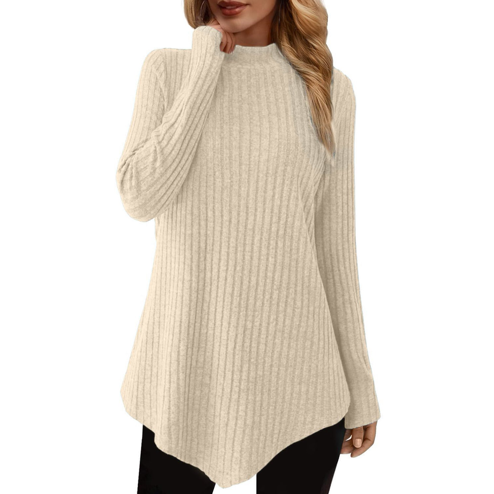 Fantaslook Mock Turtleneck Sweaters for Women Dressy Long Sleeve Pullover Fall Tunic Tops Asymmetrical Hem Soft Sweaters