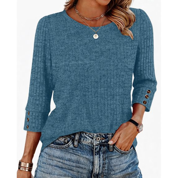 Fantaslook Womens 3/4 Sleeve Shirts with Buttons Dressy Casual Blouses Tunic Tops Fall Clothes