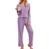 Fantaslook Soft Pajamas for Women Set Side Slits Long Sleeve Sleepwear 2 Piece Lounge Sets with Pockets