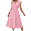 Fantaslook Summer Dresses for Women Ruffle Sleeve V Neck Midi Dresses Fashion Casual Flowy Vacation Sundress