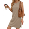Fantaslook Tank Dresses for Women Crewneck Sleeveless Mini Sundresses Casual Summer Split Dress