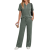 Fantaslook Two Piece Lounge Sets for Women Summer Outfits Henley V Neck Short Sleeve Tops Wide Leg Pants Matching Sets Trendy Clothes