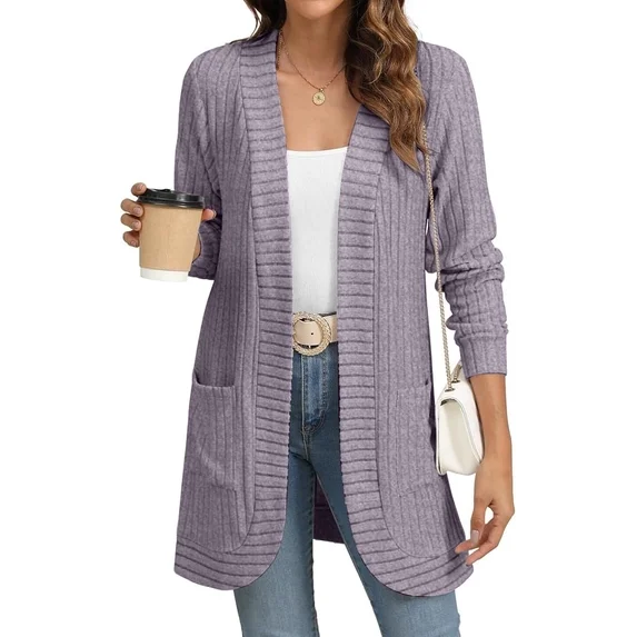 Fantaslook Cardigan Sweaters for Women Long Sleeve Open Front Cardigan with Pockets Casual Dressy Lightweight Fall Sweaters