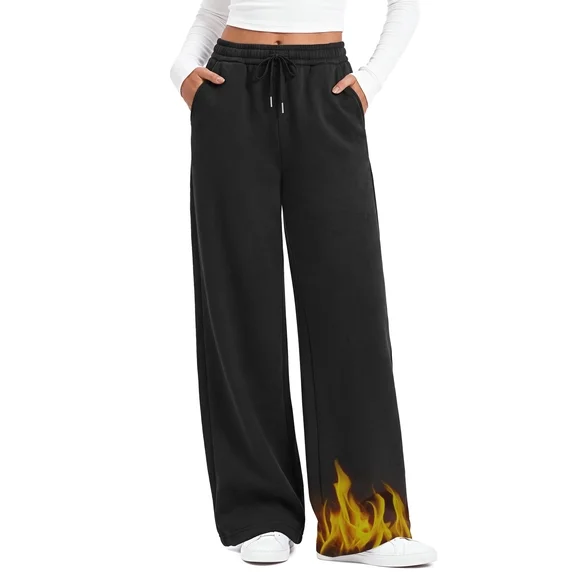 Fantaslook Womens Sweatpants Baggy Fleece Lined Wide Leg Sweatpants Drawstring Warm Lounge Pants with Pockets
