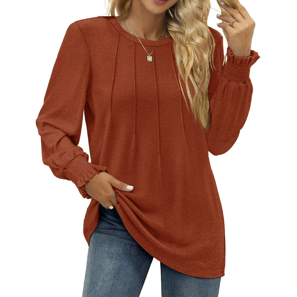 Fantaslook Dressy Blouses for Women Fall Fashion Long Sleeve Shirts Pleated Tunic Tops Trendy Clothes