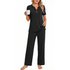 Fantaslook Womens Pajamas Sets V Neck Buttons Short Sleeve Top and Pant with Pockets Lounge Wear Set Outfits