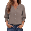 Fantaslook Plaid Button Down Shirts for Women 3/4 Sleeve V neck Work Shirt with Smocked Cuffs Dressy Cotton Blouses Tops