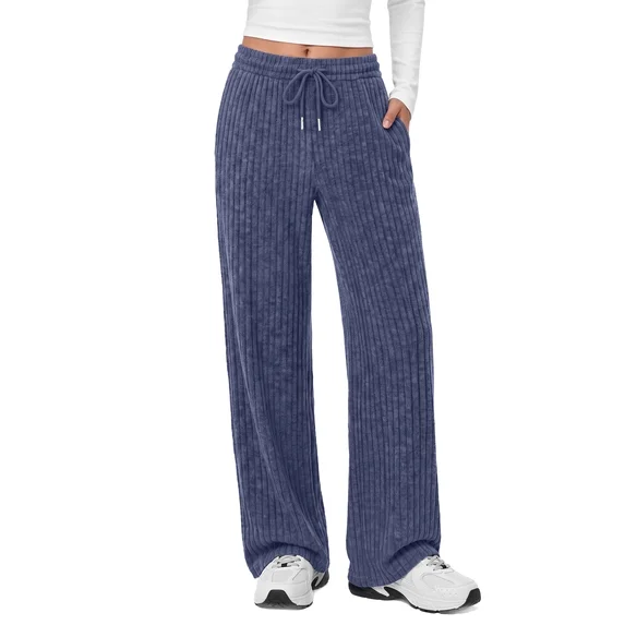Fantaslook Fall Wide Leg Pants for Women Dressy Casual Lounge Pants Stretchy Elastic Drawstring Trousers with Pockets