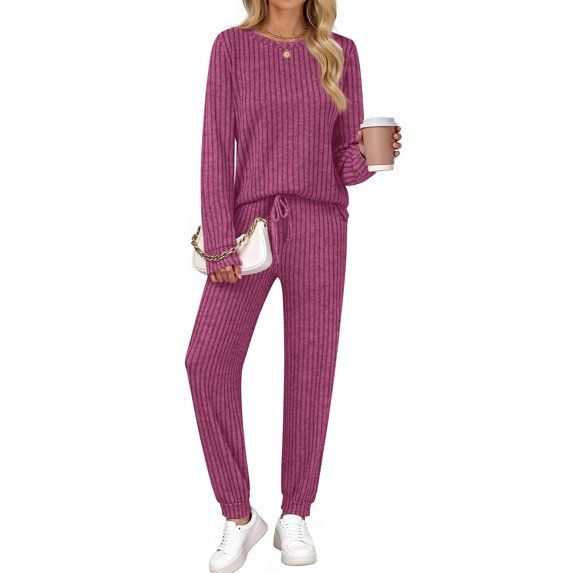 Fantaslook Two Piece Sets for Women Lounge Sets Casual Long Sleeve Tops and Long Pants Vacation Travel Fall Outfits Pajama Sets