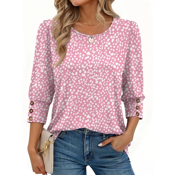Fantaslook Womens Tops 3/4 Sleeve with Buttons Dressy Casual Blouses Summer Shirts Beach Vacation Trendy Clothes