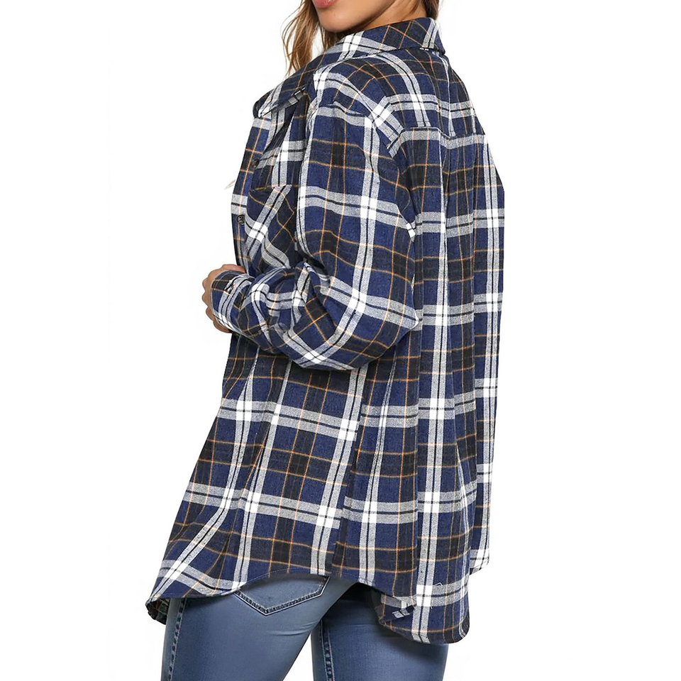 Fantaslook Womens Plaid Shirts Flannel Button Down Shirts Business Casual Long Sleeve Tops Dressy V Neck Blouses