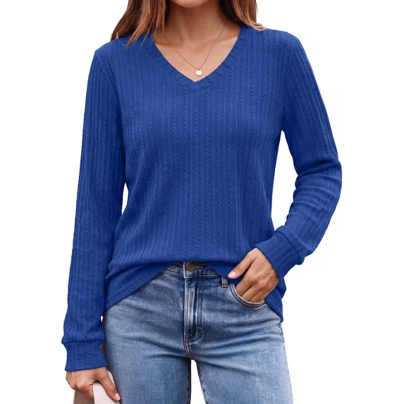 Fantaslook Long Sleeve Shirts for Women V Neck Dressy Casual Tops Lightweight Tunic Pullover Fall Work Outfits