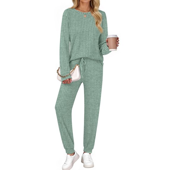 Fantaslook Two Piece Sets for Women Lounge Sets Casual Long Sleeve Tops and Long Pants Vacation Travel Fall Outfits Pajama Sets