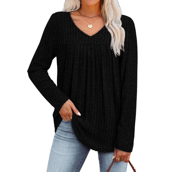 Fantaslook Long Sleeve Shirts for Women V Neck Lightweight Sweaters Casual Fall Tunic Tops Fashion Spring Clothes