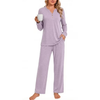 Fantaslook Women Pajamas Sets Long Sleeve V Neck Buttons Outfits and Casual Wide Leg Pants Lounge 2 Piece Sets withe Pockets