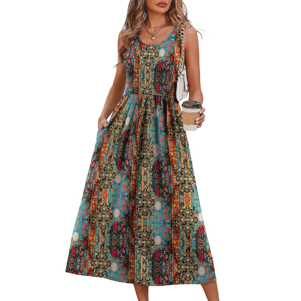 Fantaslook Summer Dresses for Women Sleeveless Casual Long Dress Beach Vacation Sundresses with Pockets