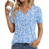 Fantaslook Womens Tunic Tops Casual Short Sleeve Shirts V Neck Button Pleated Blouses Floral Summer Tops