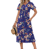 Fantaslook Summer Dresses for Women Casual Short Sleeve Pleated Dress Flowy Floral Dress with Pockets Flare Midi Sundress