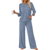 Fantaslook Pajamas Sets for Women Casual Two Piece Lounge Sets 3/4 Sleeve Crew Neck Top Wide Leg Pants Vacation Sweater Outfits