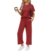 Fantaslook 2 Piece Sets for Women Casual Summer Travel Vacation Outfits Short Sleeve Tops Wide Leg Pants Lounge Sets