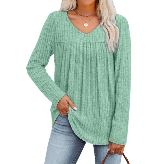Fantaslook Long Sleeve Shirts for Women V Neck Lightweight Sweaters Casual Fall Tunic Tops Fashion Spring Clothes