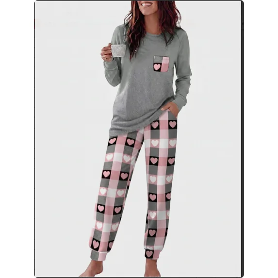 Fantaslook Women Pajama Sets 2 Piece Long Sleeve Pajama Sets With Long Printed Jogger Pants Sleepwear Loose Lounge Sets