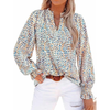 Fantaslook Floral V Neck Blouses for Women Loose Lined Flowy Shirts Trendy Smocked Cuff Long Sleeve Tops