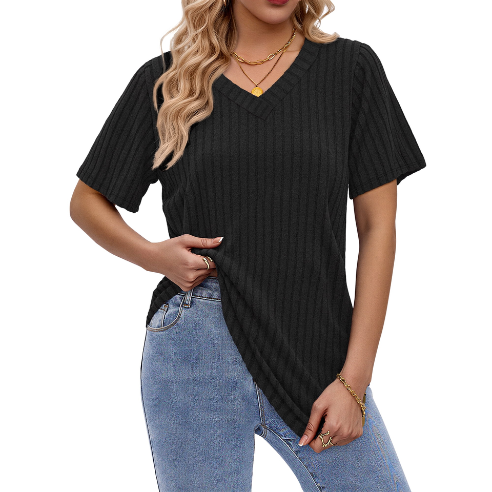 Fantaslook Women Tops V Neck Short Sleeve Shirts Dressy Casual Summer Tops Fashion Tunic Blouses