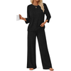 Fantaslook Pajamas Sets for Women Casual Two Piece Lounge Sets 3/4 Sleeve Crew Neck Top Wide Leg Pants Vacation Sweater Outfits