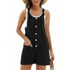 Fantaslook Waffle Jumpsuits for Women Summer Trendy Button Sleeveless Romper Ajustable Strap Shorts Overalls with Pockets