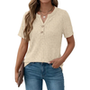 Fantaslook V Neck Tops for Women Short Sleeve Henry Shirts with Button Dressy Casual Summer Blouses Tops