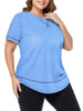 WellSize Womens Plus size Tops Curved Hem Summer Short Sleeve Shirts Loose Casual Tunic Tee