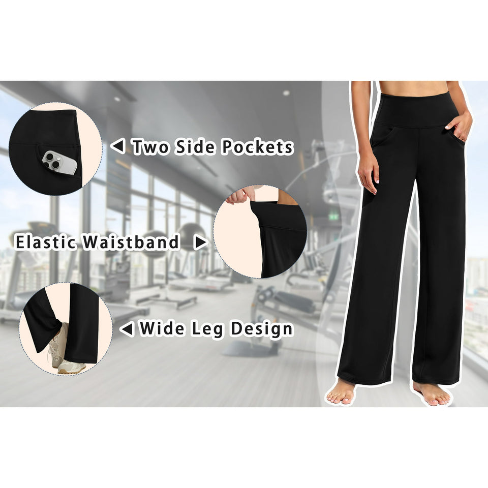 Rosvigor Wide Leg Yoga Pants Women High Waisted Pants Loose Casual Pants with Pockets