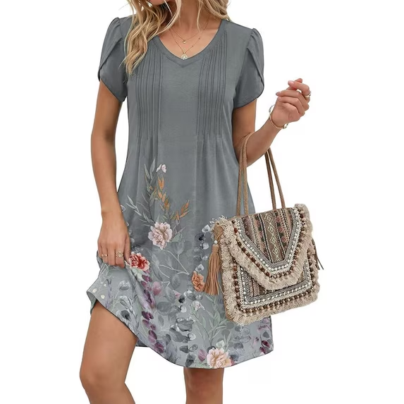Fantaslook Boho Summer Dresses for Women Casual Short Sleeve T Shirt Dress with Pockets Beach Vacation Clothes