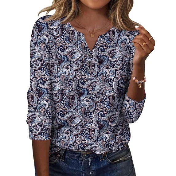 Fantaslook Henley Long Sleeve Shirts for Women Casual V Neck Fall Tops Dressy Work Blouses