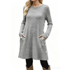 Fantaslook Long Sleeve Womens Dresses Crew Neck Buttons Tunic Dress with Pockets