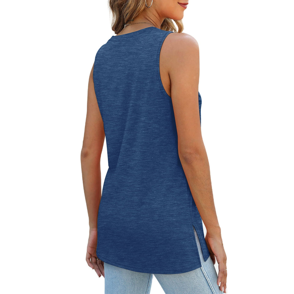 MOSHU Summer Womens Tank Tops Sleeveless Graphic Print Shirts for Women Casual Side Slit Tunic Tops