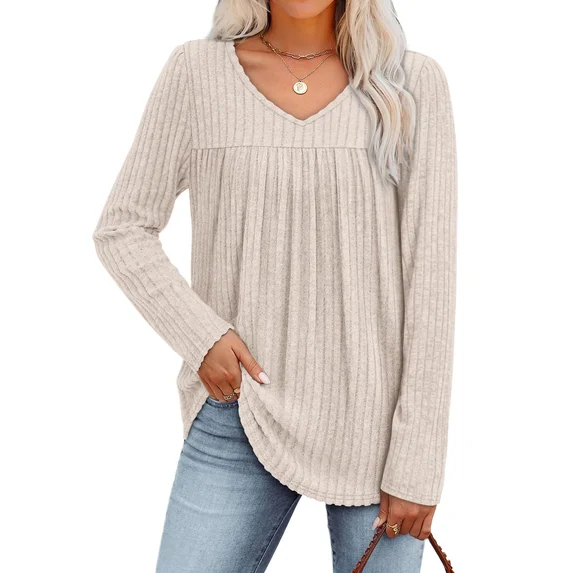 Fantaslook Long Sleeve Shirts for Women V Neck Lightweight Sweaters Casual Fall Tunic Tops Fashion Spring Clothes