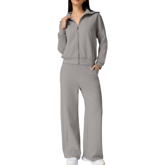Fantaslook Women Two Piece Outfits Lapel Long Sleeve Zipper Sweatshirts and Wide Leg Pants Lounge Tracksuits Sets