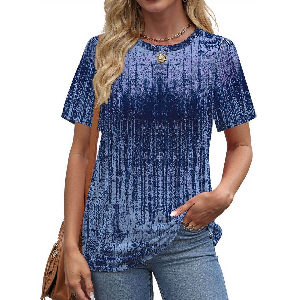 Fantaslook Womens Summer Tops Dressy Casual Short Sleeve Shirts Crew Neck Tunic Floral Blouses