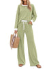 Fantaslook Color Block Pajamas for Women Crew Neck Tops Long Loungewear Pants Spliced 2 Piece Outfits Sets with Pockets
